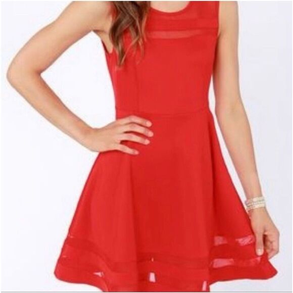 LuLu's Dress Womens M skater orange Fit And Flare Mesh Panel Sleeveless Party - Picture 1 of 14